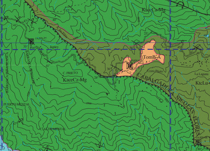 geological map of part of Nicolás Flores Thrust Fault